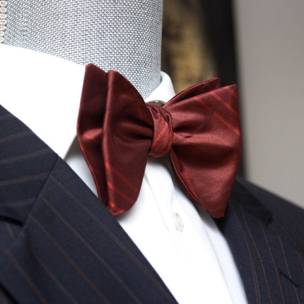 New Men's Self-tied Bow Tie 100%Silk SMALL Butterfly‎ Burn Plaid S652